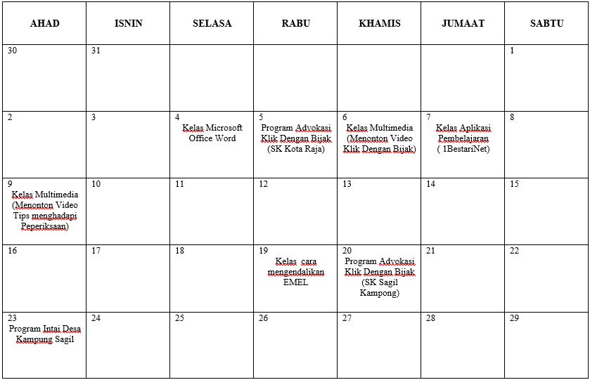 Jadual bln oktober 2016