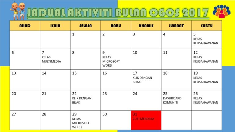 JADUAL AKTIVITI OGOS 2017